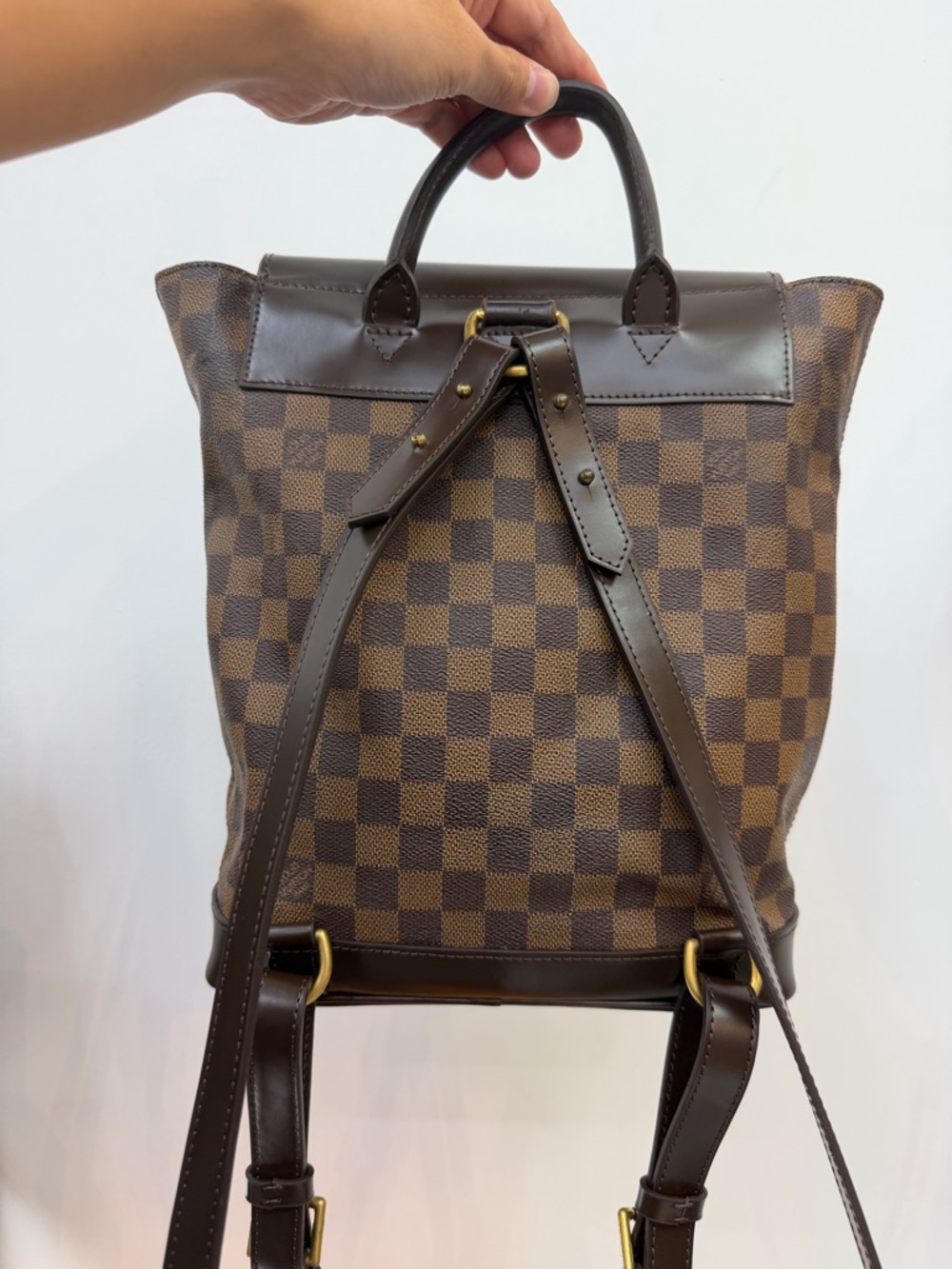 Louis Vuitton Brown Checkerboard Canvas Backpack with Dark Brown Leather Trim - Picture 4 of 7